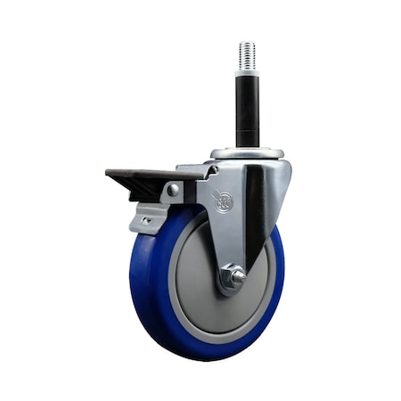 Service Caster 5'' Blue Poly Swivel 3/4'' Expanding Stem Caster with Brake SCC-EX20S514-PPUB-BLUE-PLB-34